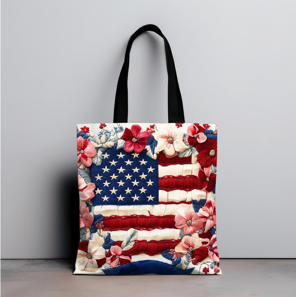LELORESTORE Patriotic Floral Tote Bag American Flag Wildflower