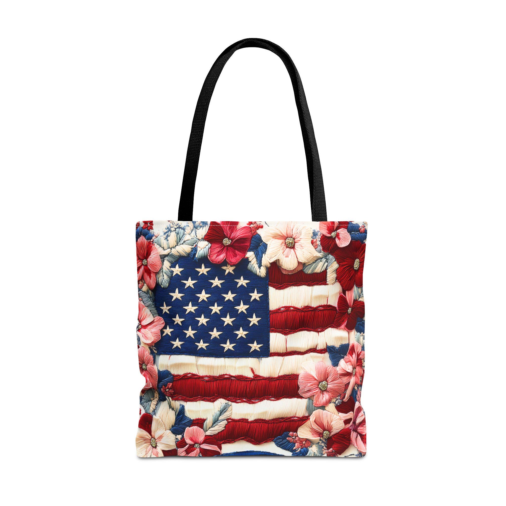 LELORESTORE Patriotic Floral Tote Bag American Flag Wildflower