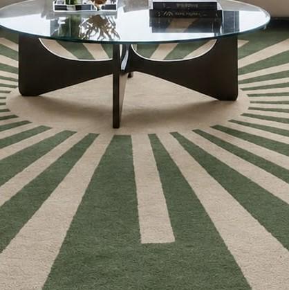 RugverseCreations Hand-Tufted Wool Round Rug with Sunburst Pattern Sage Green