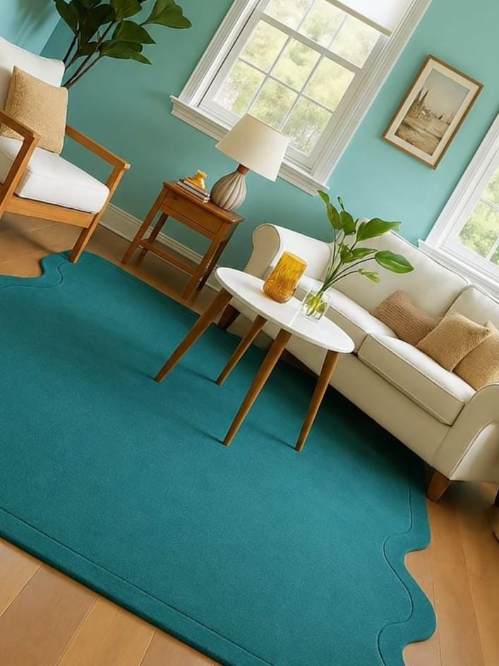 RugverseCreations Wavy Scalloped Hand Tufted Area Rug Deep Teal