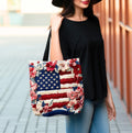 LELORESTORE Patriotic Floral Tote Bag American Flag Wildflower