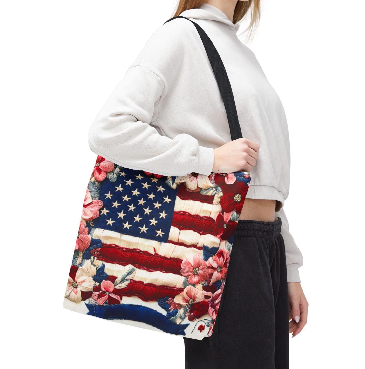 LELORESTORE Patriotic Floral Tote Bag American Flag Wildflower