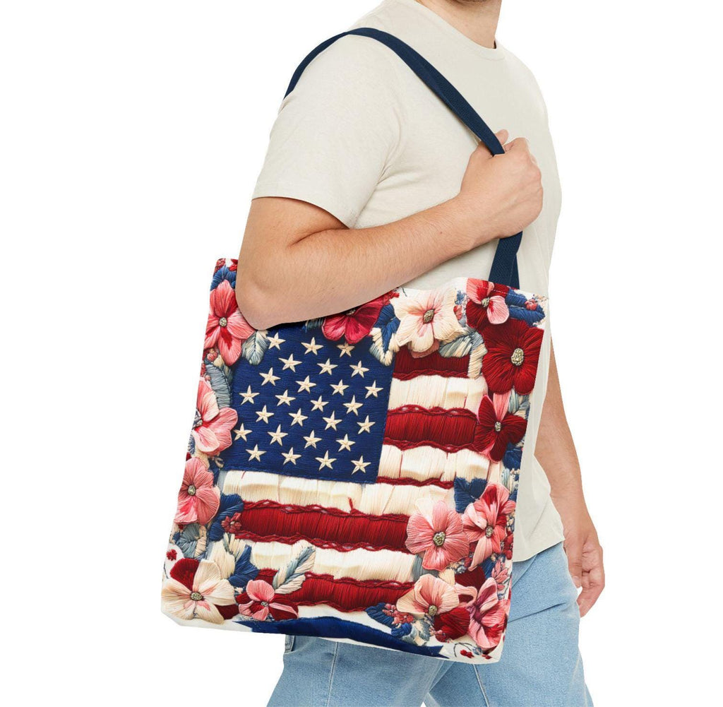 LELORESTORE Patriotic Floral Tote Bag American Flag Wildflower