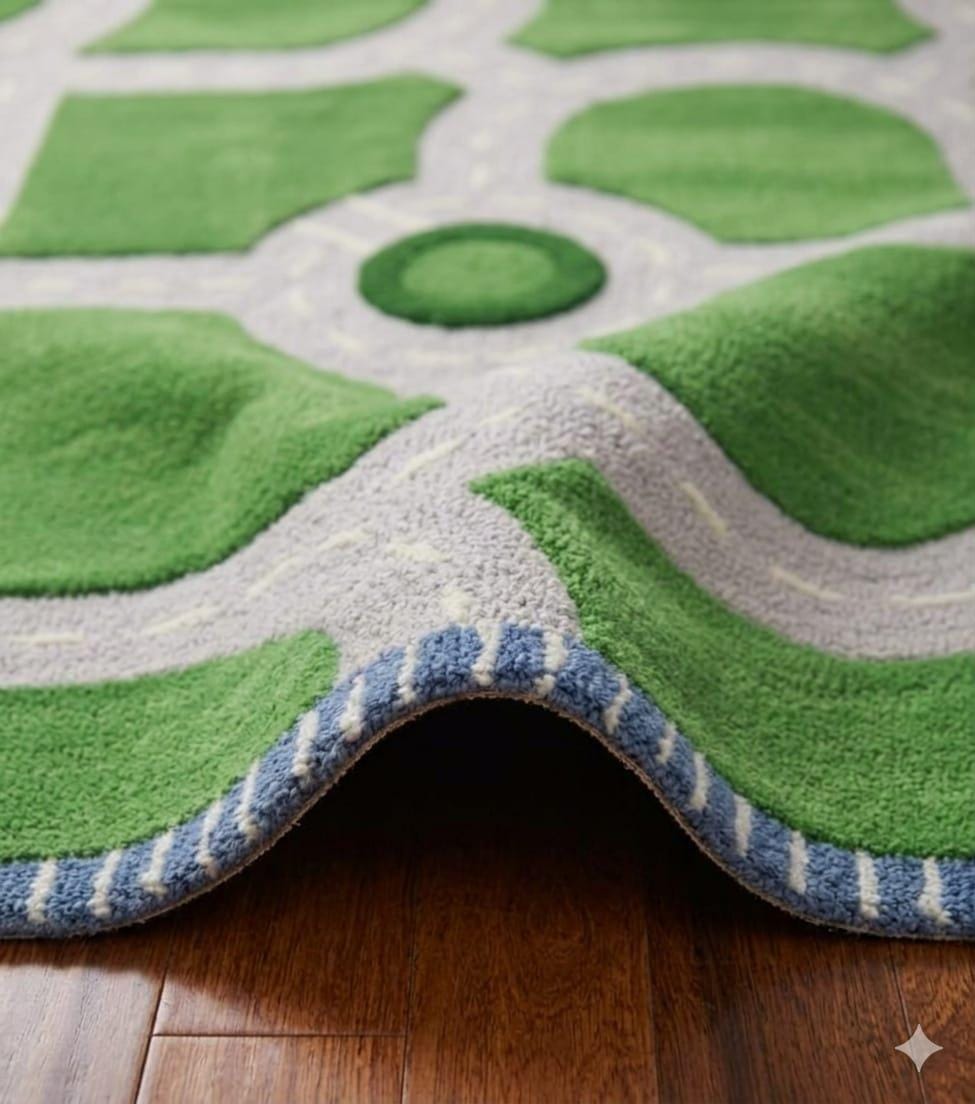 RugverseCreations Hand Tufted Road Play Rug 3D Sculpted Car Track