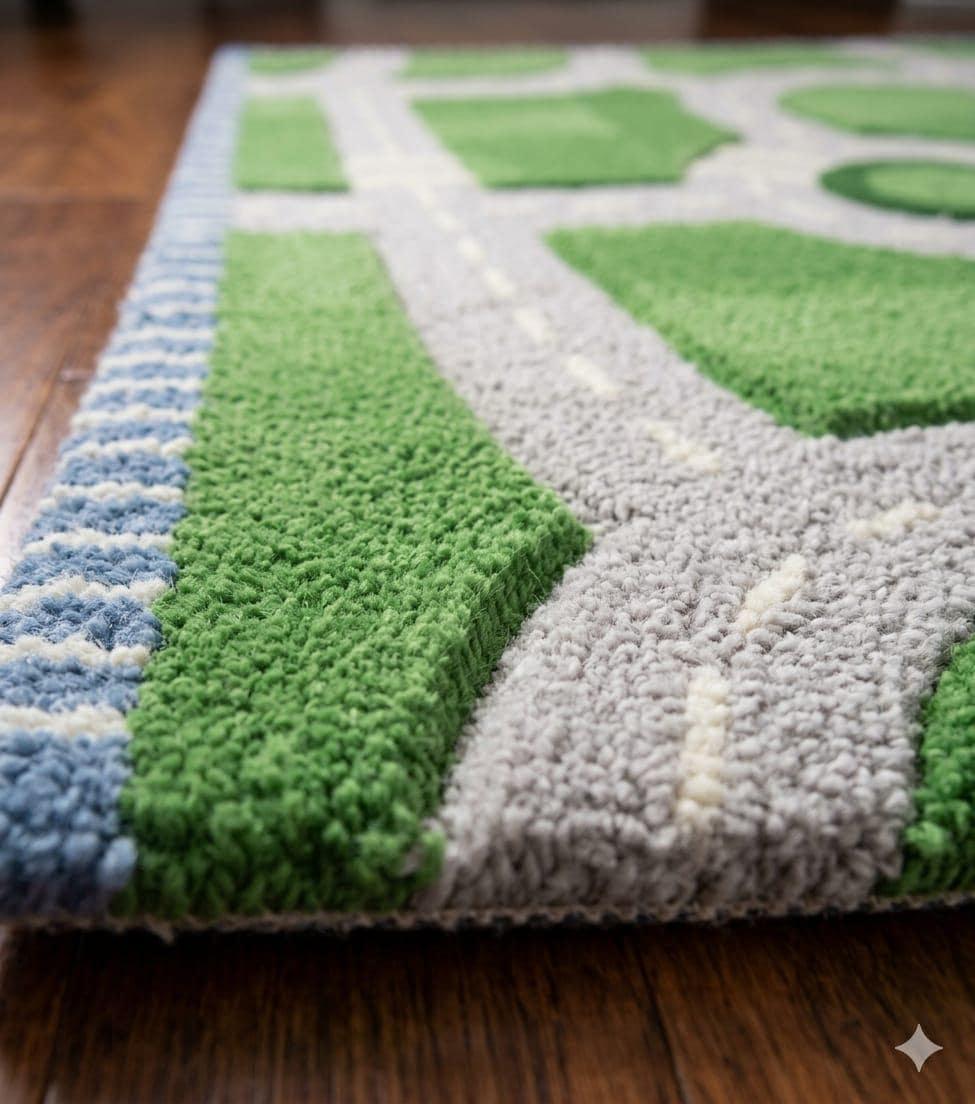 RugverseCreations Hand Tufted Road Play Rug 3D Sculpted Car Track