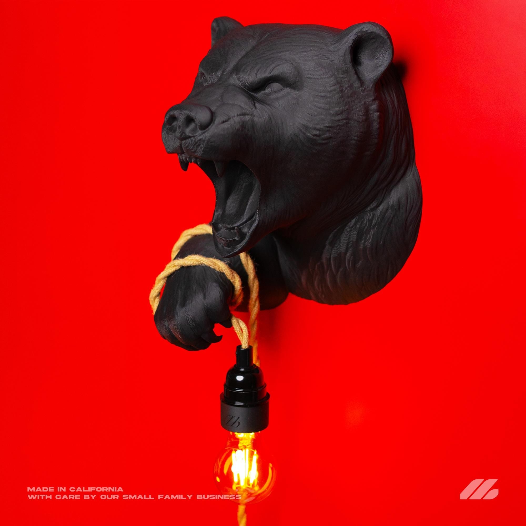 April16studio Black Bear Wall Lamp 3D Printed Night Light Black