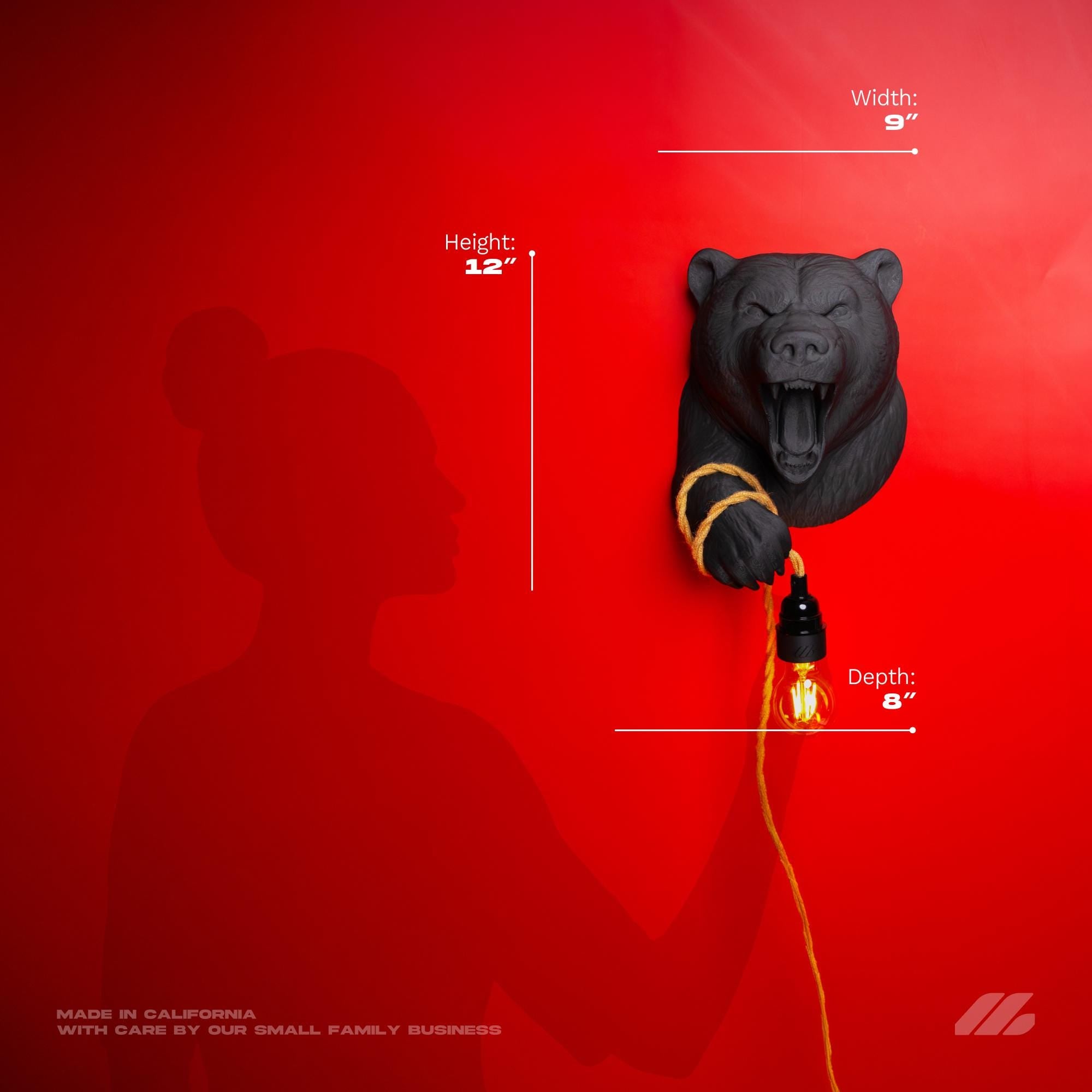 April16studio Black Bear Wall Lamp 3D Printed Night Light Black