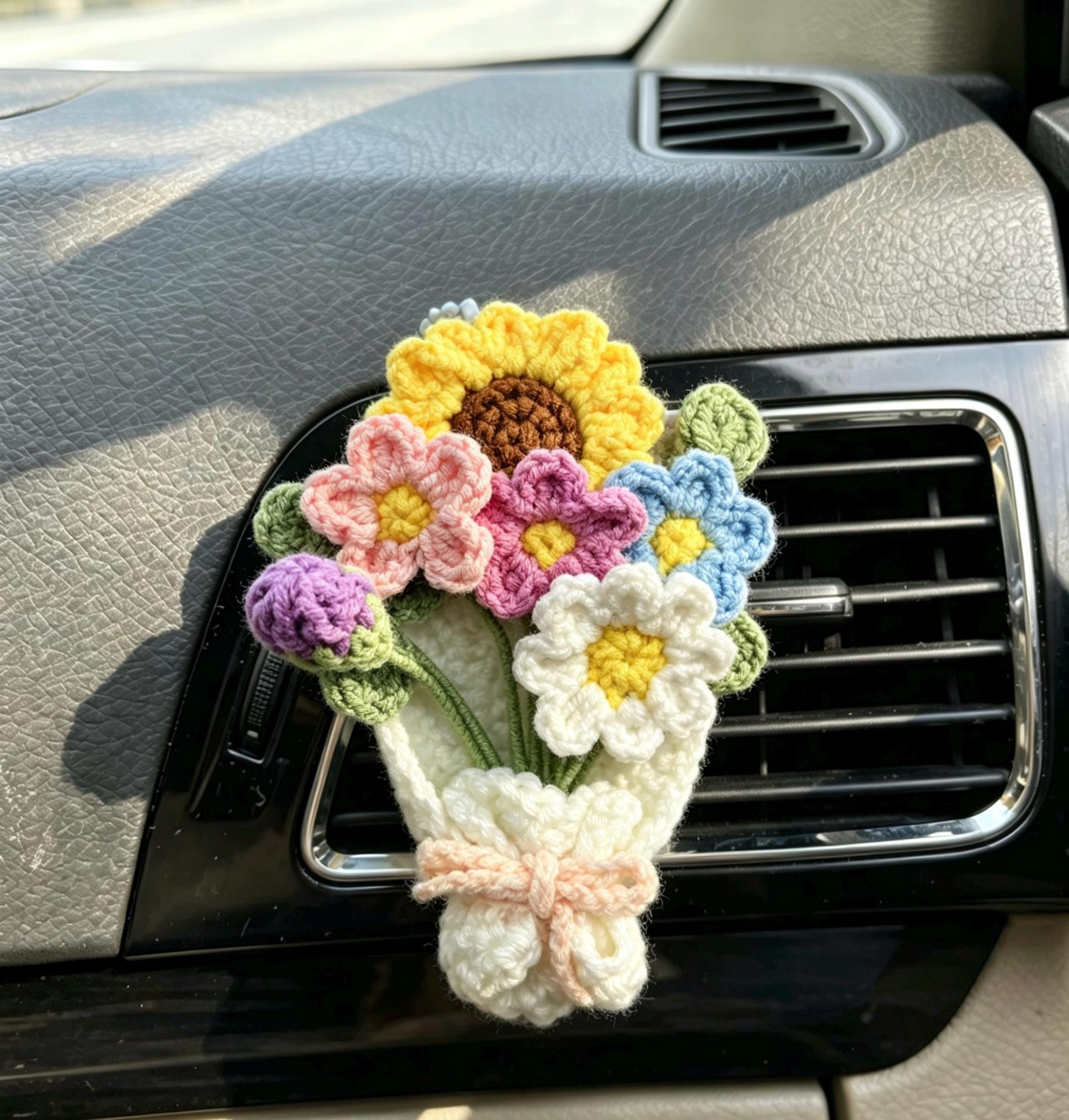 Crochet Recipe Handmade Crochet Flower Car Vent Clip With Scent Tablet Air Freshener