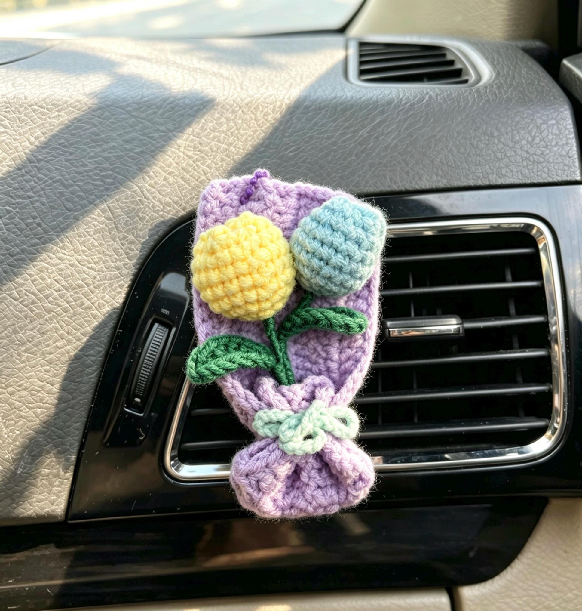 Crochet Recipe Handmade Crochet Flower Car Vent Clip With Scent Tablet Air Freshener