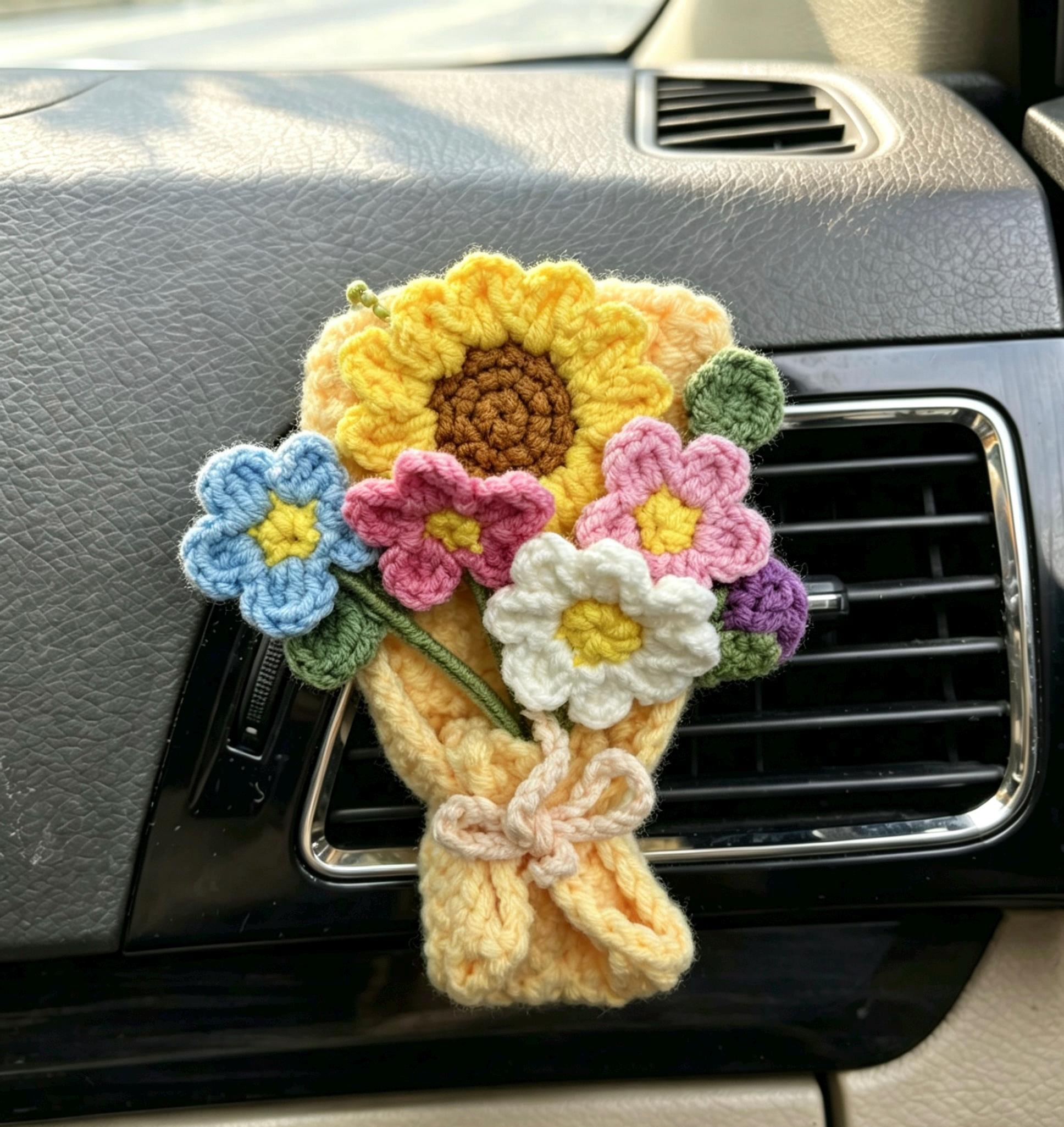Crochet Recipe Handmade Crochet Flower Car Vent Clip With Scent Tablet Air Freshener