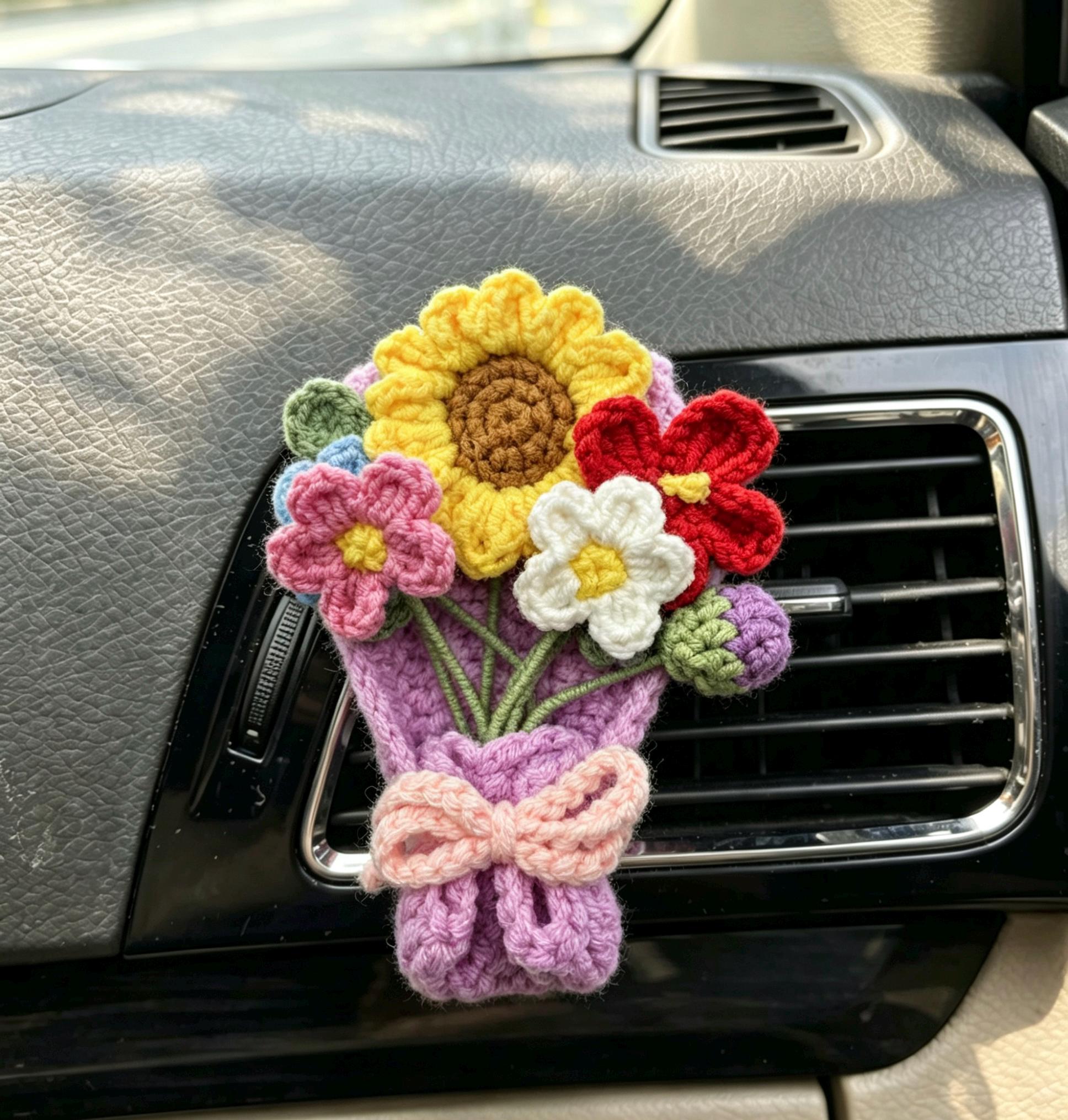 Crochet Recipe Handmade Crochet Flower Car Vent Clip With Scent Tablet Air Freshener
