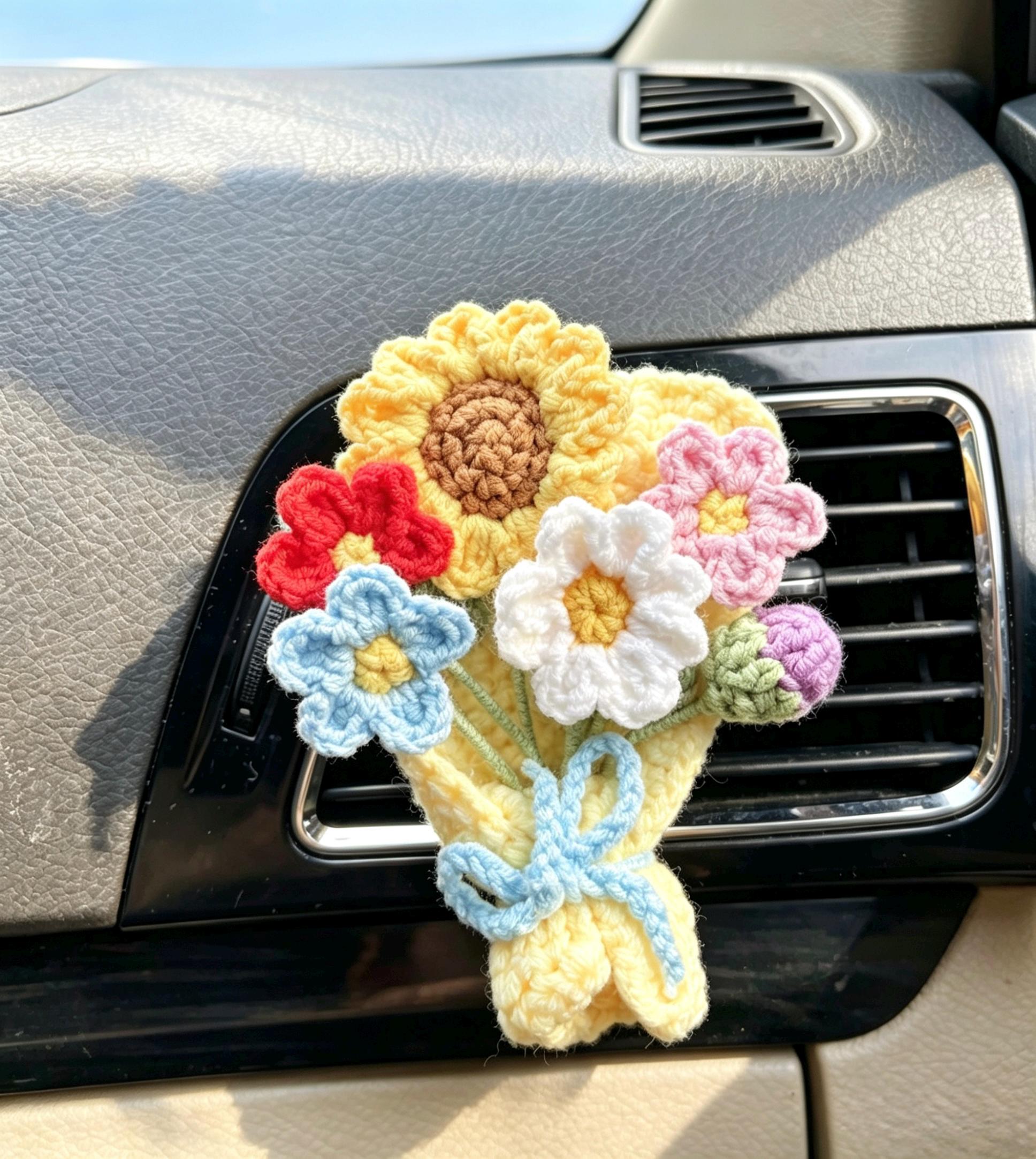 Crochet Recipe Handmade Crochet Flower Car Vent Clip With Scent Tablet Air Freshener