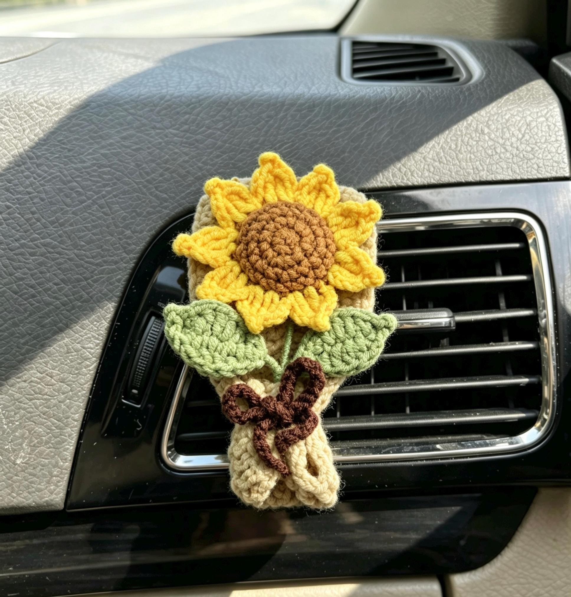 Crochet Recipe Handmade Crochet Flower Car Vent Clip With Scent Tablet Air Freshener
