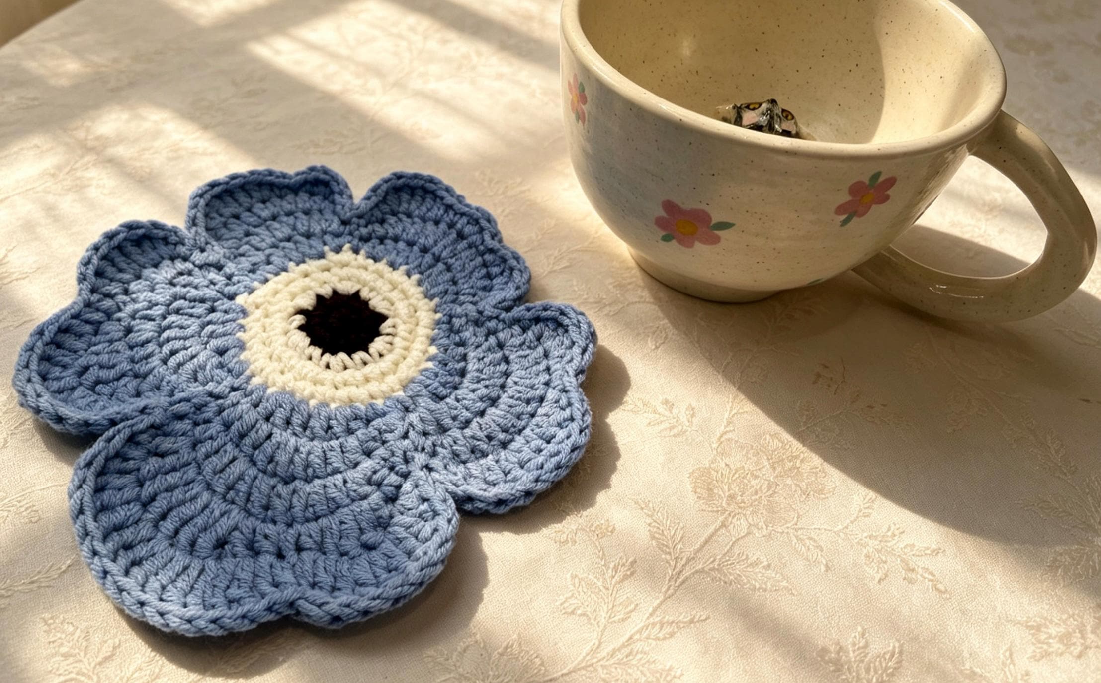 CrochetRecipe Morandi Corn Poppy Crochet Coaster Set Pastel 6in