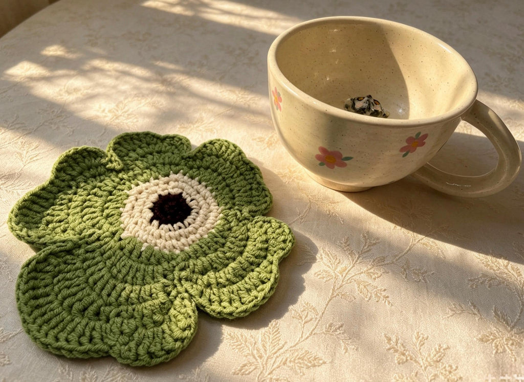 CrochetRecipe Morandi Corn Poppy Crochet Coaster Set Pastel 6in