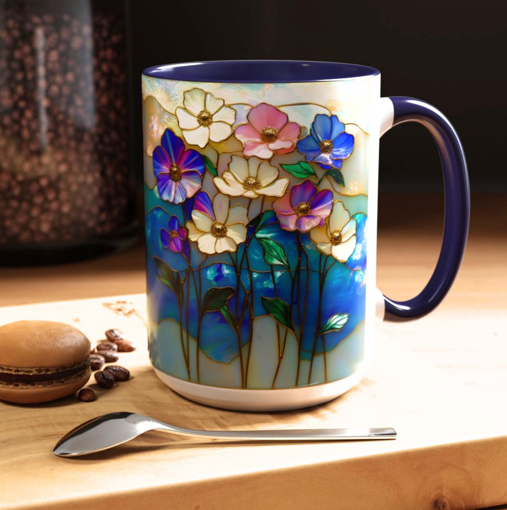 LELORESTORE Stained Glass Style Floral Mug 11oz Wildflower Coffee Cup