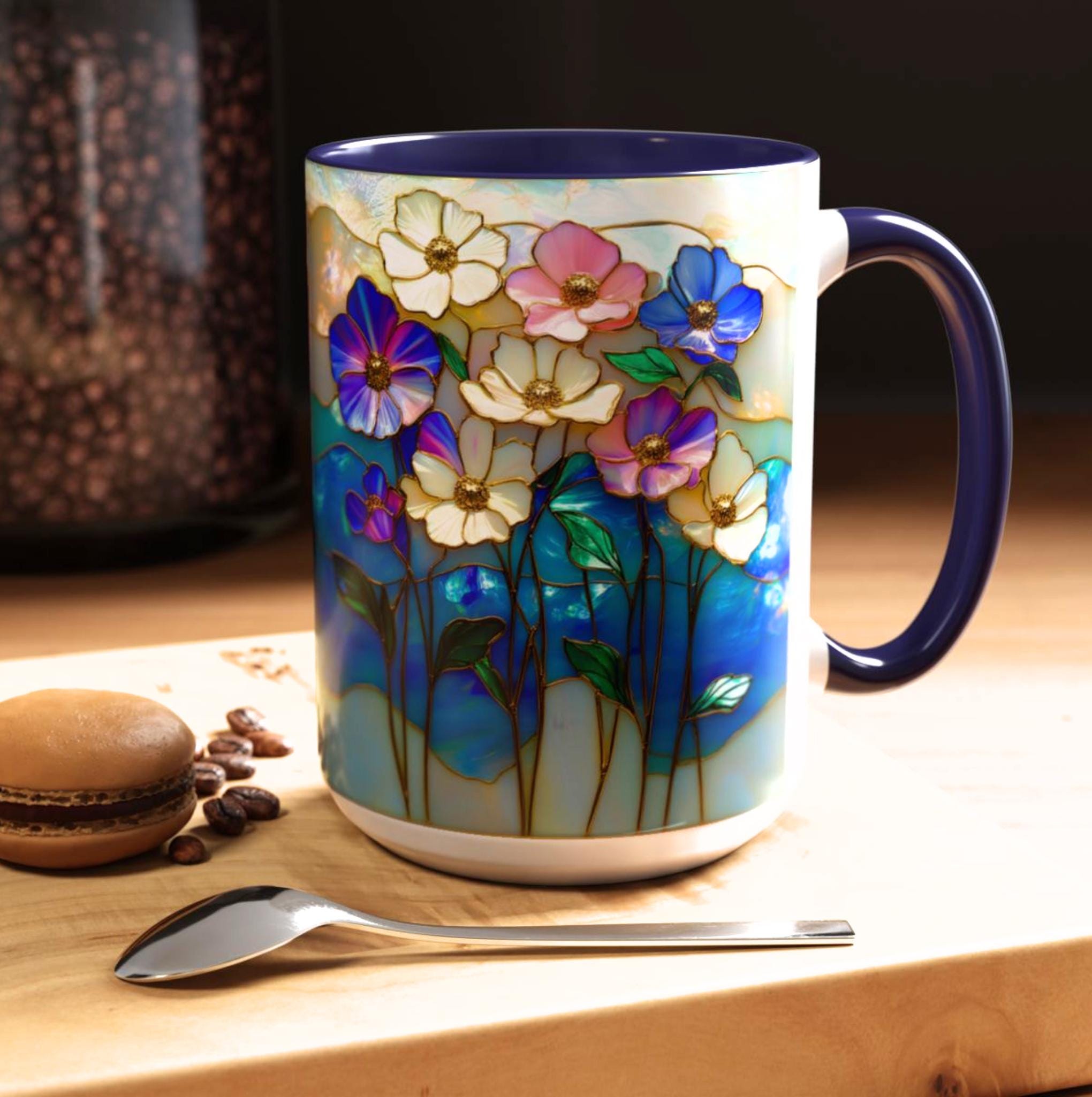 LELORESTORE Stained Glass Style Floral Mug 11oz Wildflower Coffee Cup