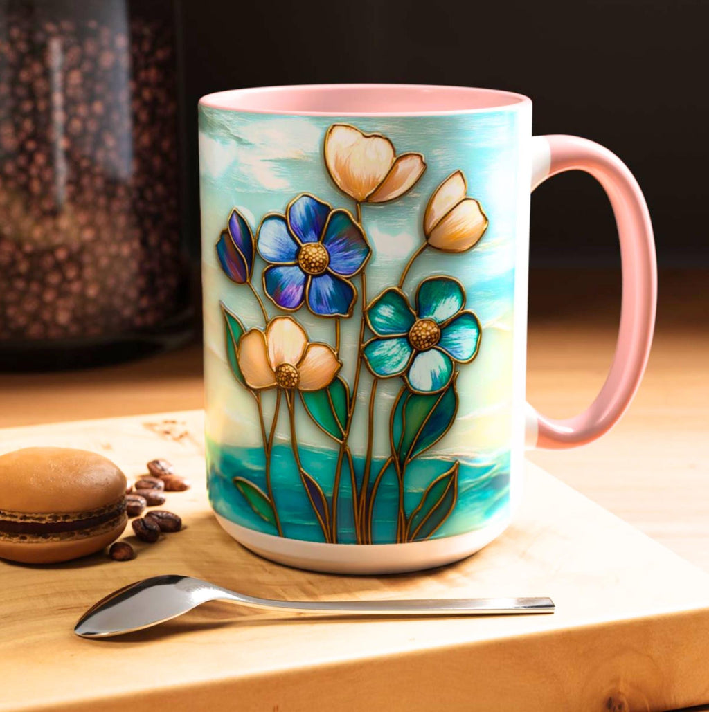 LELORESTORE Stained Glass Style Floral Mug 11oz 15oz