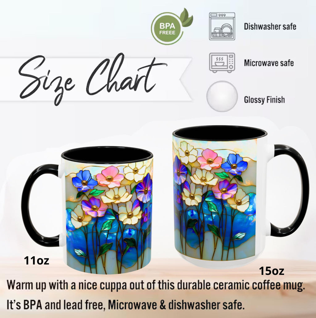 LELORESTORE Stained Glass Style Floral Mug 11oz Wildflower Coffee Cup