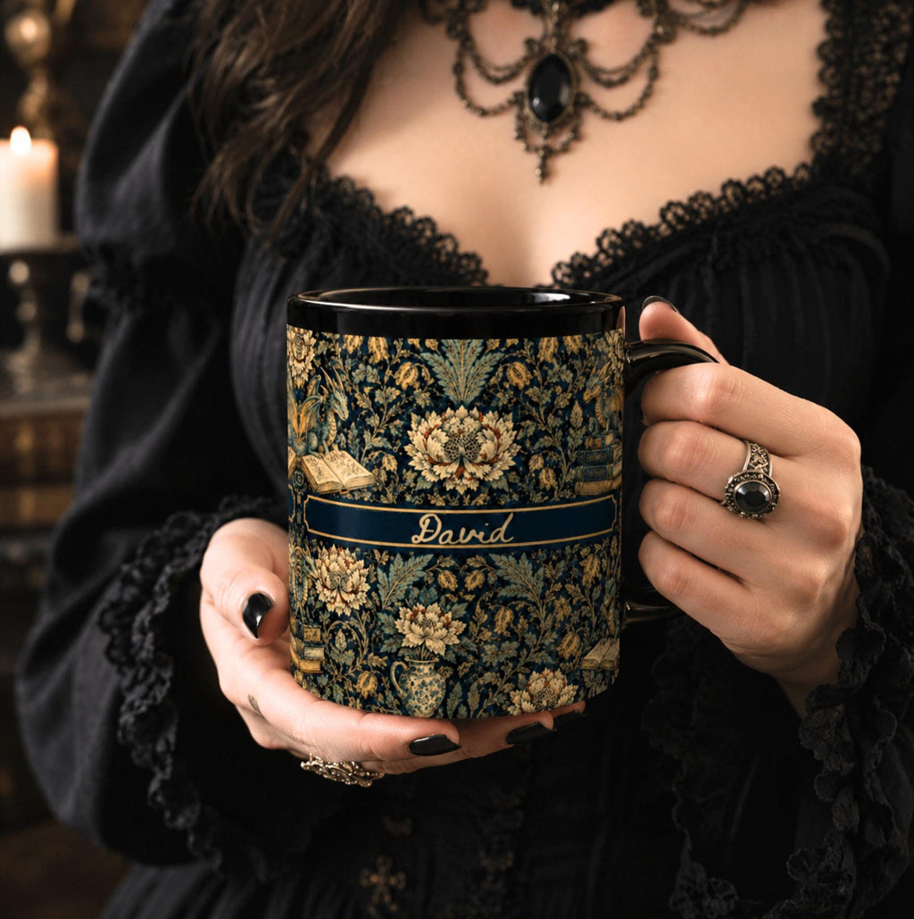 LELORESTORE Personalized Dark Academia Floral Mug Gothic Botanical Coffee Cup