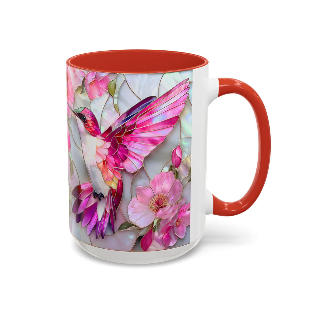 Pink Faux Stained Glass Hummingbird Mug, Floral Botanical Coffee Cup