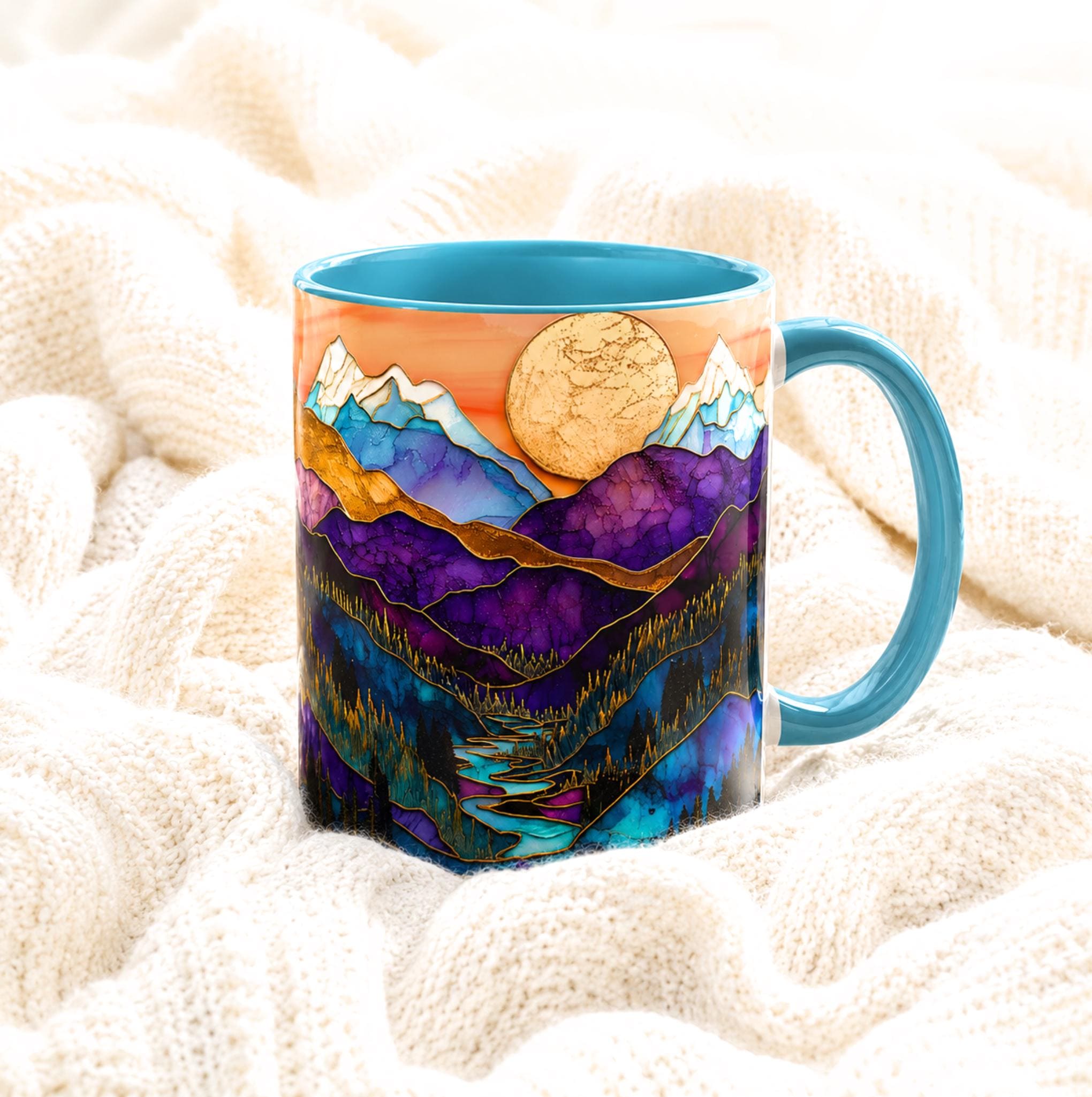 LELORESTORE Faux Stained Glass Mountain Landscape Ceramic Coffee Mug