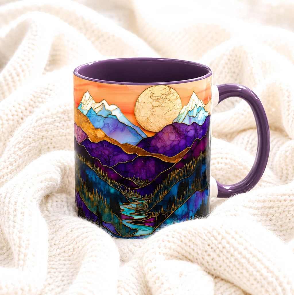 LELORESTORE Faux Stained Glass Mountain Landscape Ceramic Coffee Mug