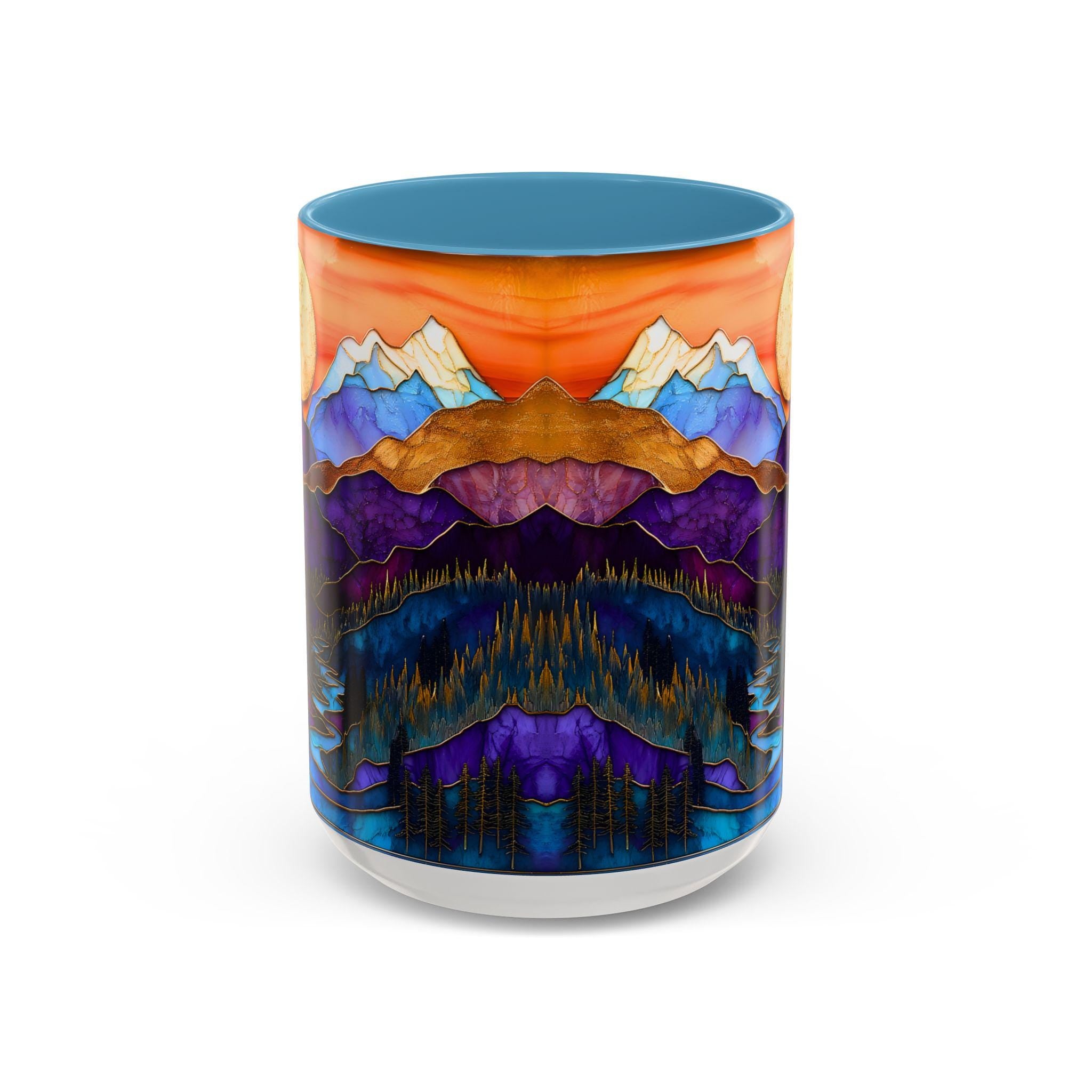 LELORESTORE Faux Stained Glass Mountain Landscape Ceramic Coffee Mug