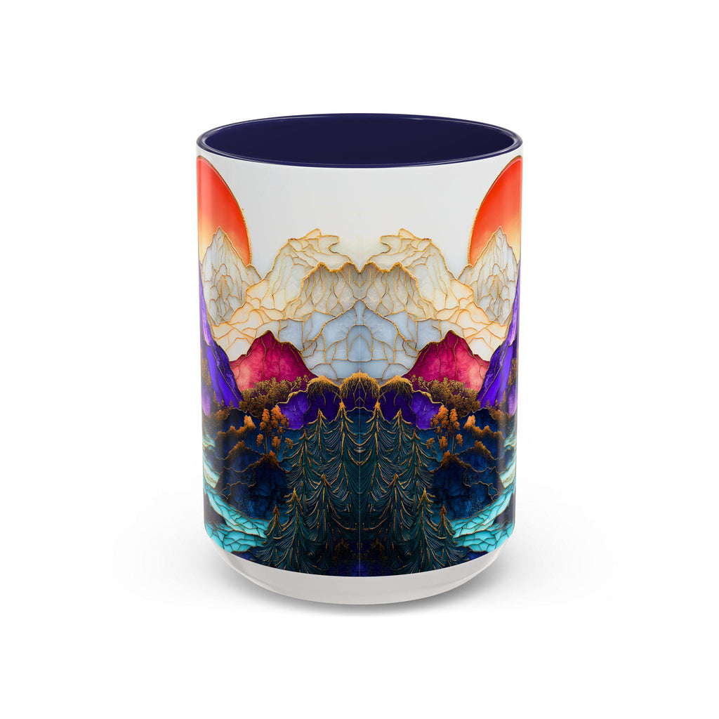 LELORESTORE Mountain Landscape Stained Glass Style Ceramic Coffee Mug