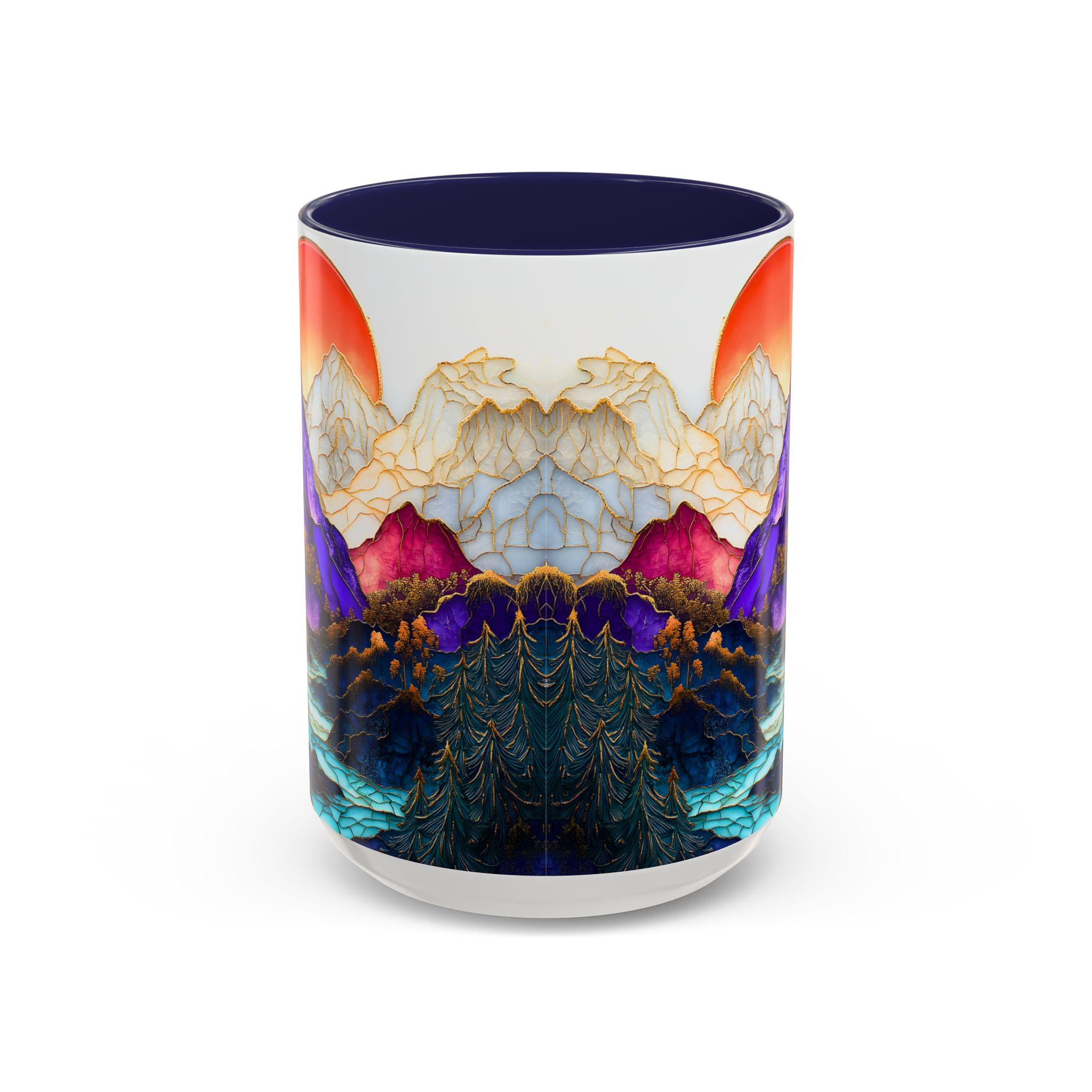 LELORESTORE Mountain Landscape Stained Glass Style Ceramic Coffee Mug
