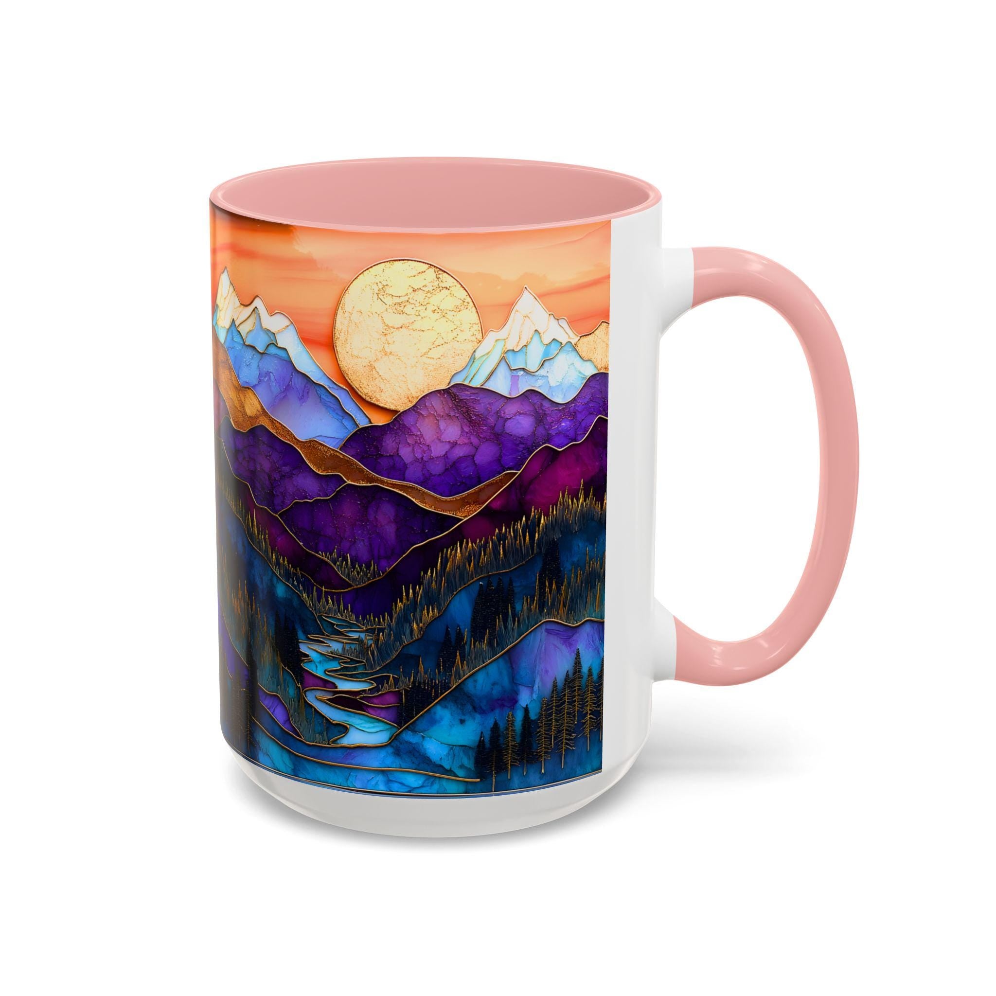 LELORESTORE Faux Stained Glass Mountain Landscape Ceramic Coffee Mug