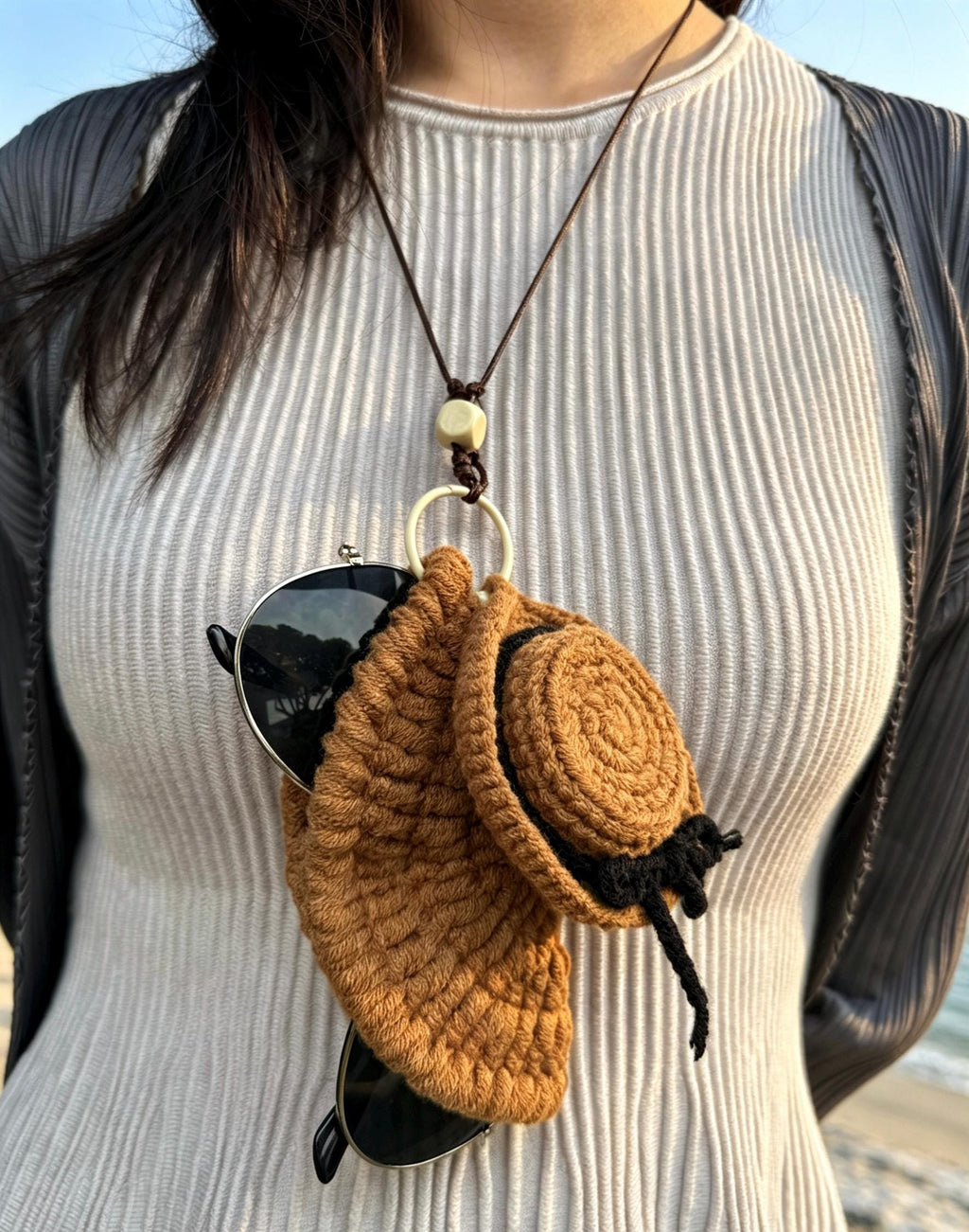 CrochetRecipe Handmade Piggy Bear Crochet Eyeglass Holder Stand Brown