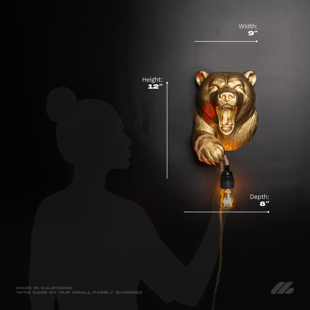 April16studio Gold Bear Wall Lamp WildlifeSculpture Sconce 12in