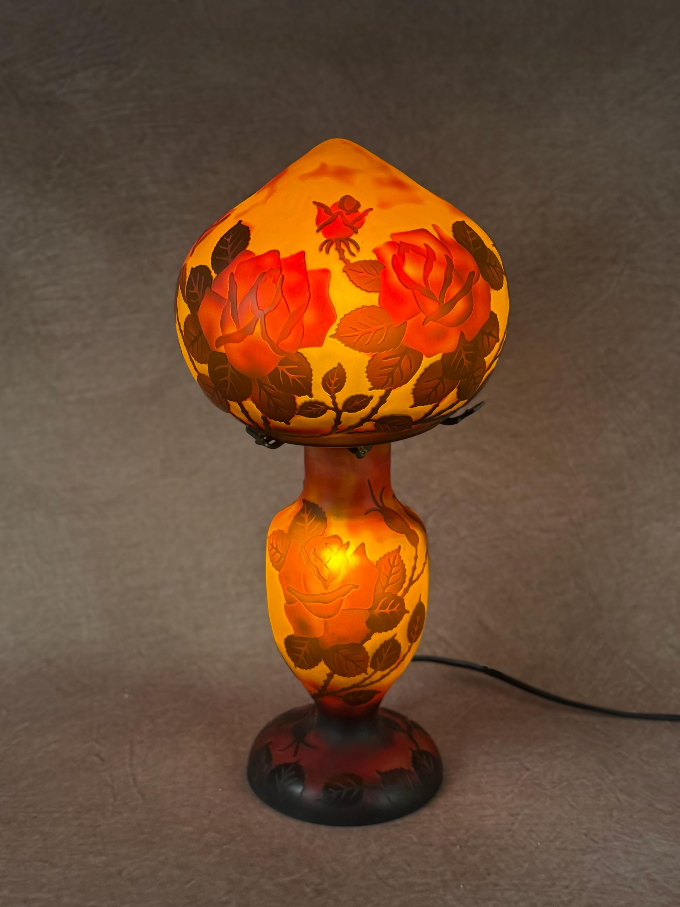 U2Antique Art Nouveau Galle Style Stained Glass Table Lamp Brown and Rose