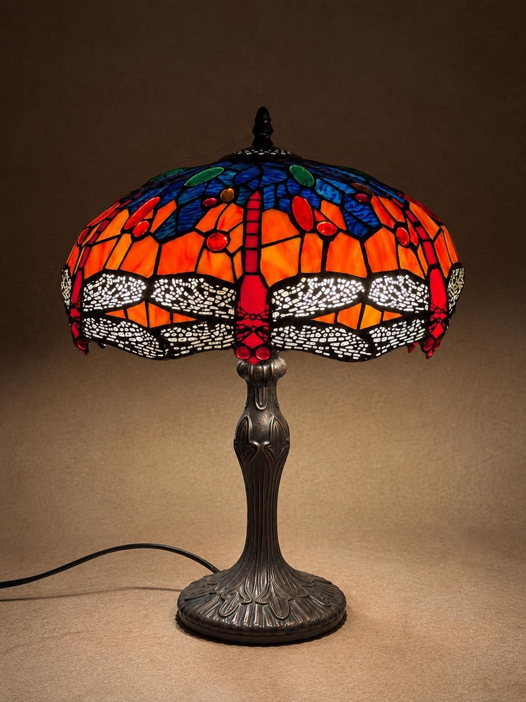 U2Antique Dragonfly Tiffany Table Lamp