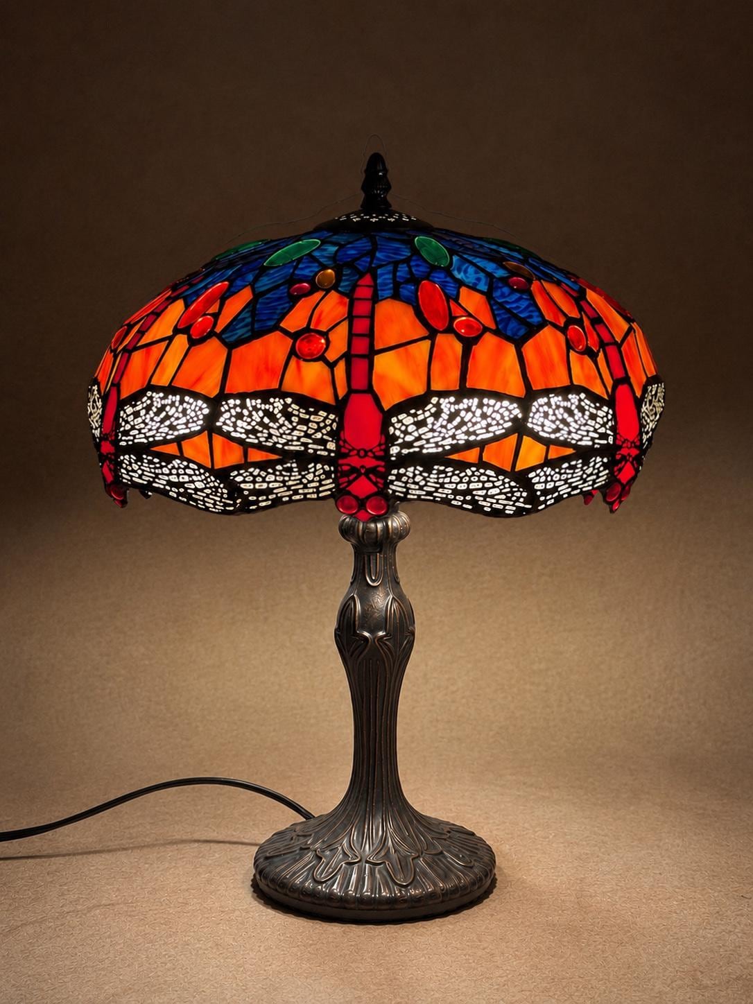 U2Antique Dragonfly Tiffany Table Lamp
