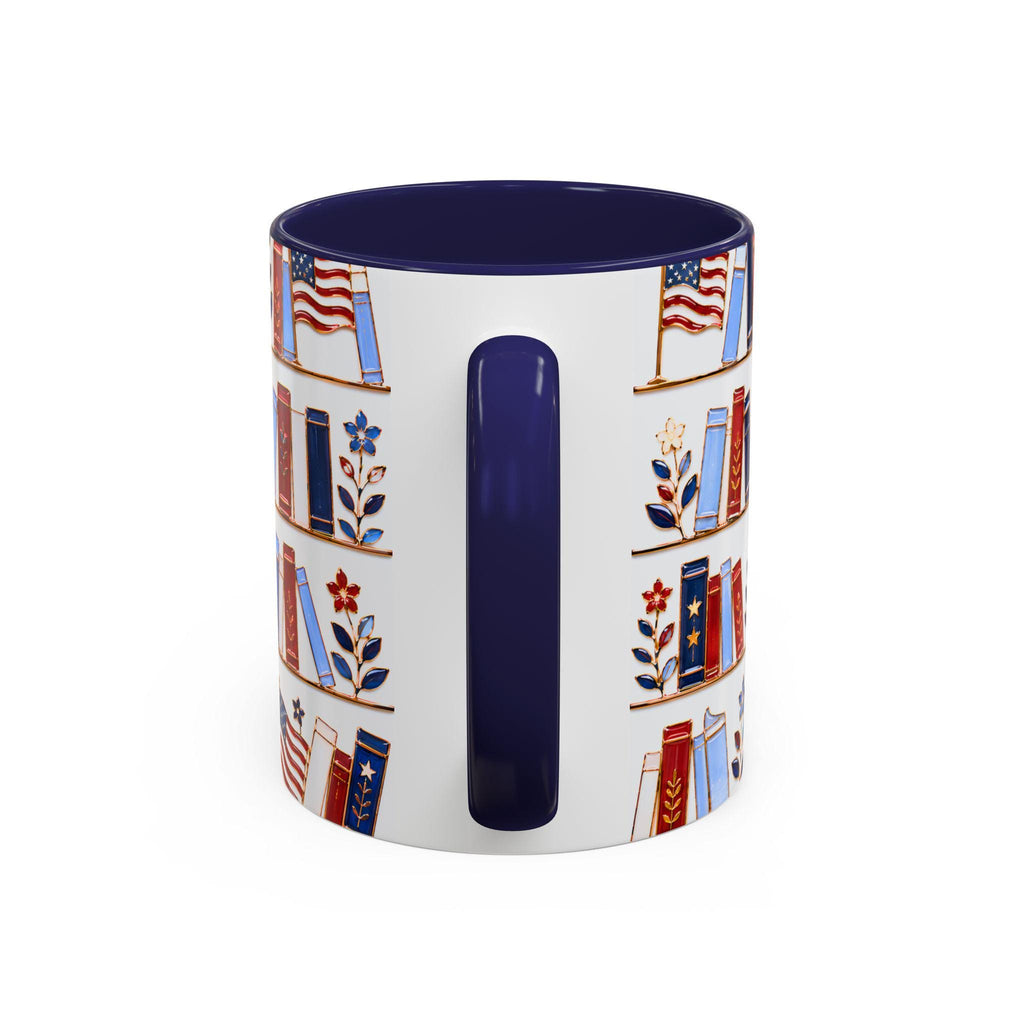 Patriotic Bookshelf Mug Faux Stained Glass American Flag Ceramic Coffee Cup