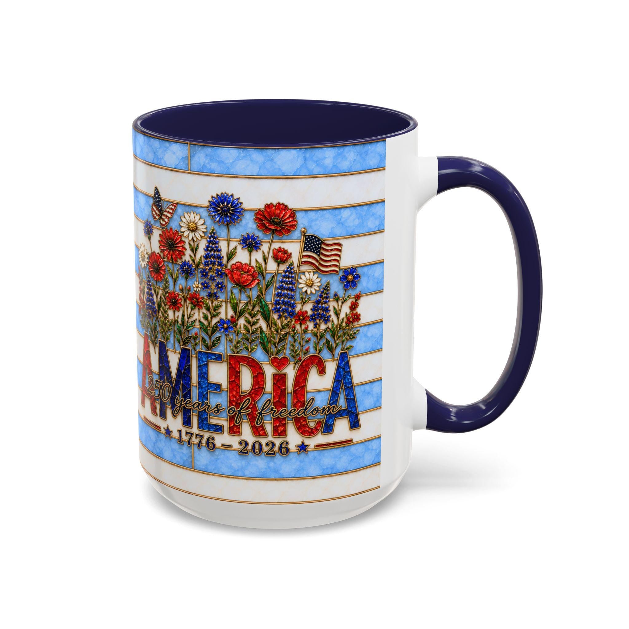 LELORESTORE America 250 Faux Stained Glass Mug Patriotic Wildflower