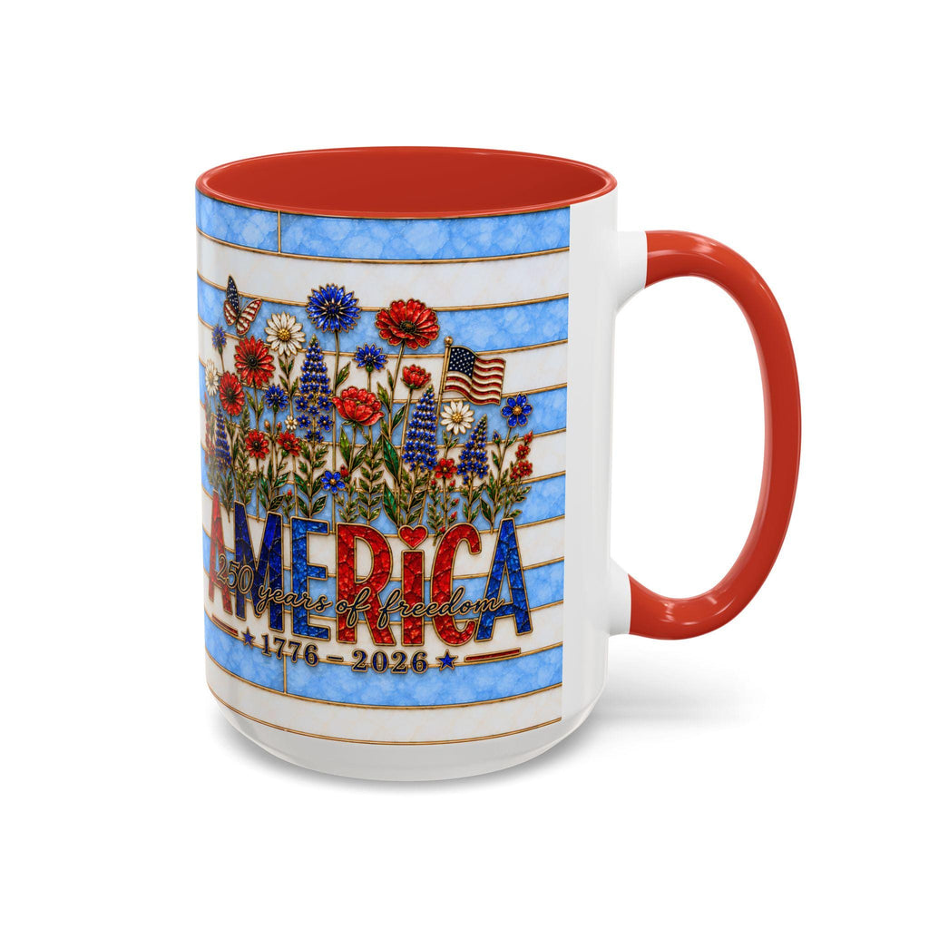 LELORESTORE America 250 Faux Stained Glass Mug Patriotic Wildflower