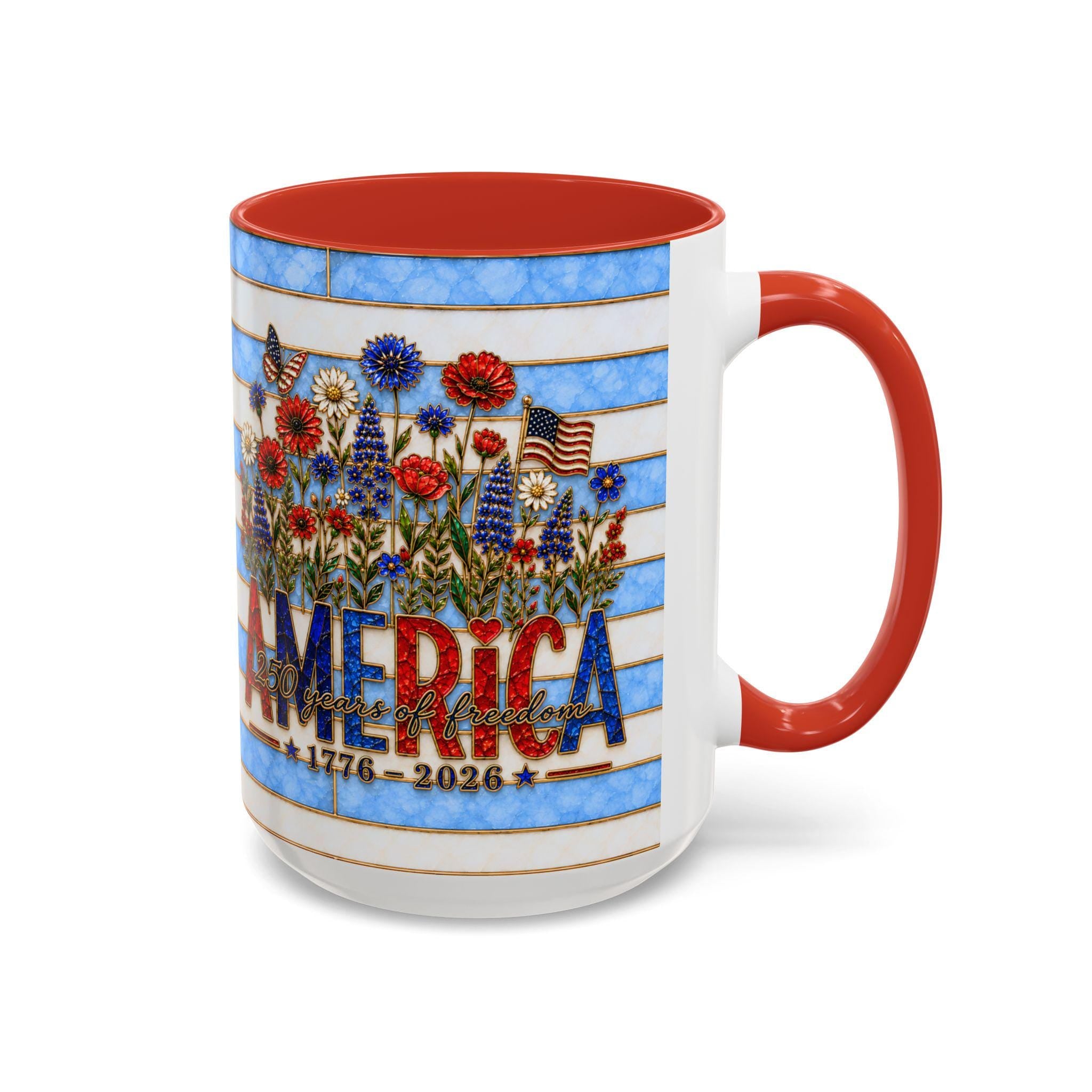 LELORESTORE America 250 Faux Stained Glass Mug Patriotic Wildflower