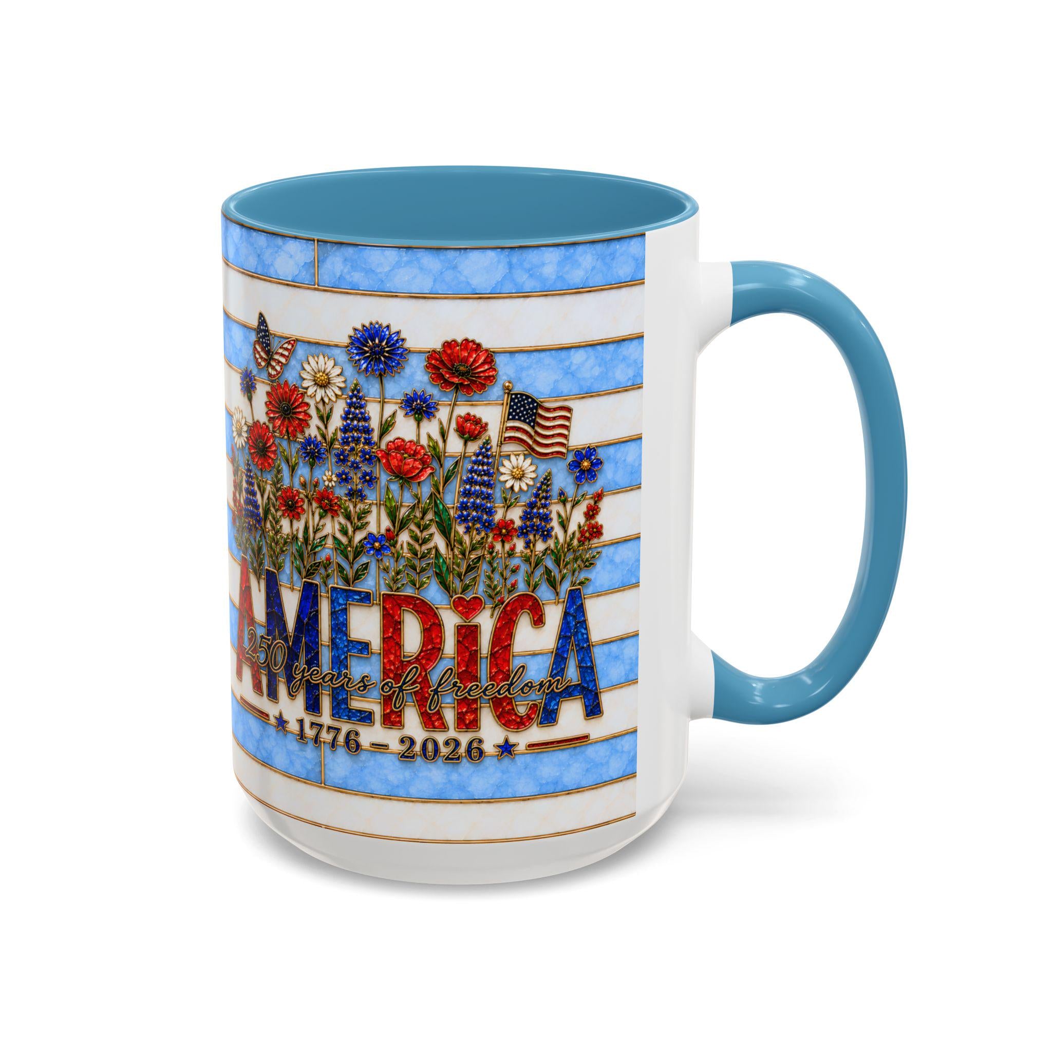 LELORESTORE America 250 Faux Stained Glass Mug Patriotic Wildflower