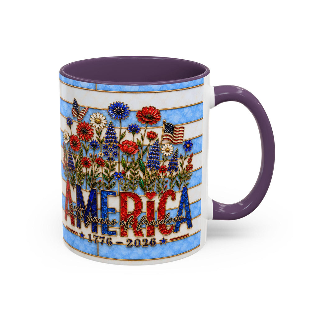 LELORESTORE America 250 Faux Stained Glass Mug Patriotic Wildflower
