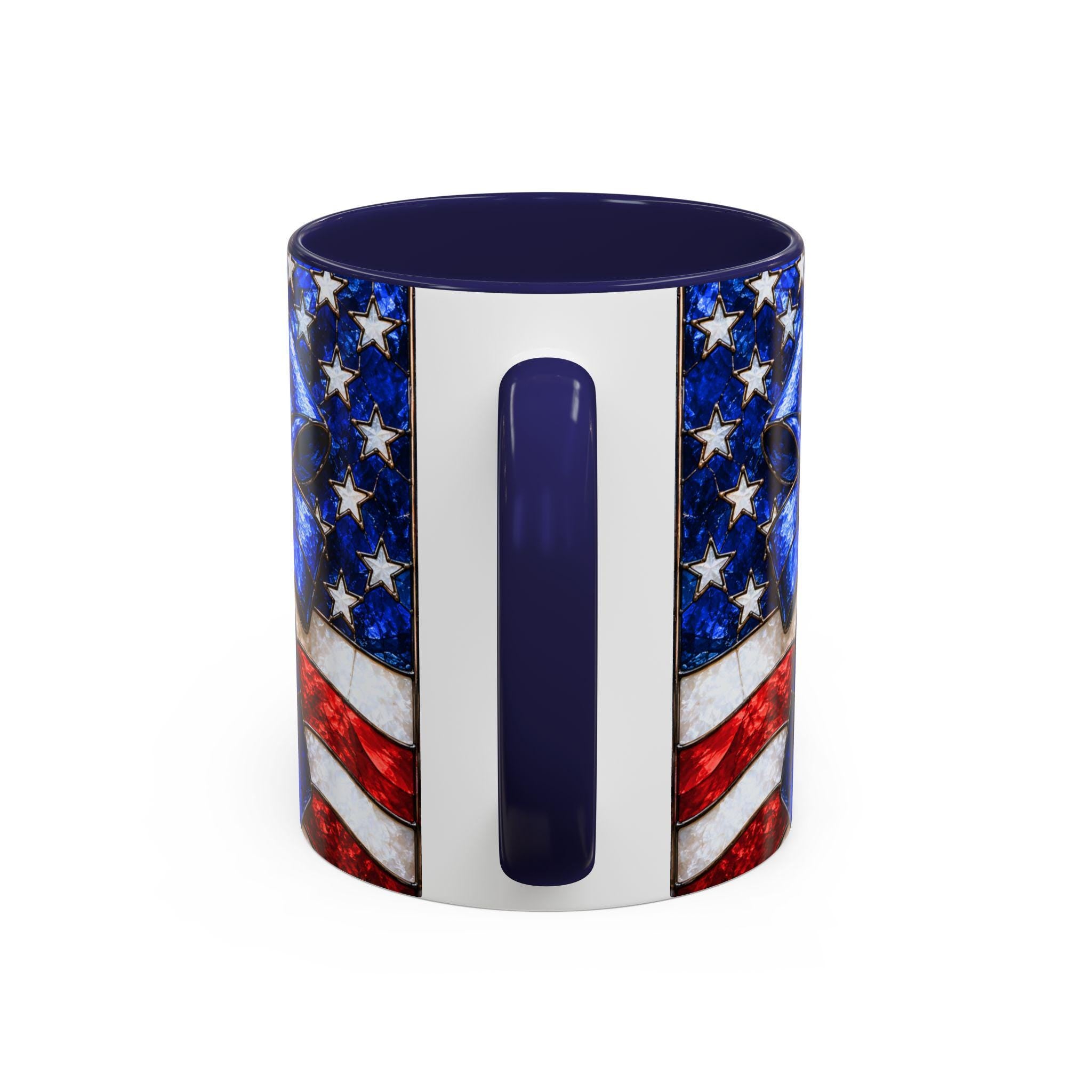 LELORESTORE Stained Glass Style American Flag Mug Patriotic Bow Coffee Cup 11oz