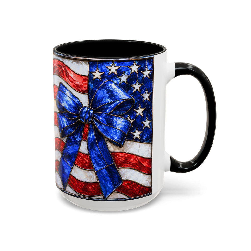 LELORESTORE Stained Glass Style American Flag Mug Patriotic Bow Coffee Cup 11oz