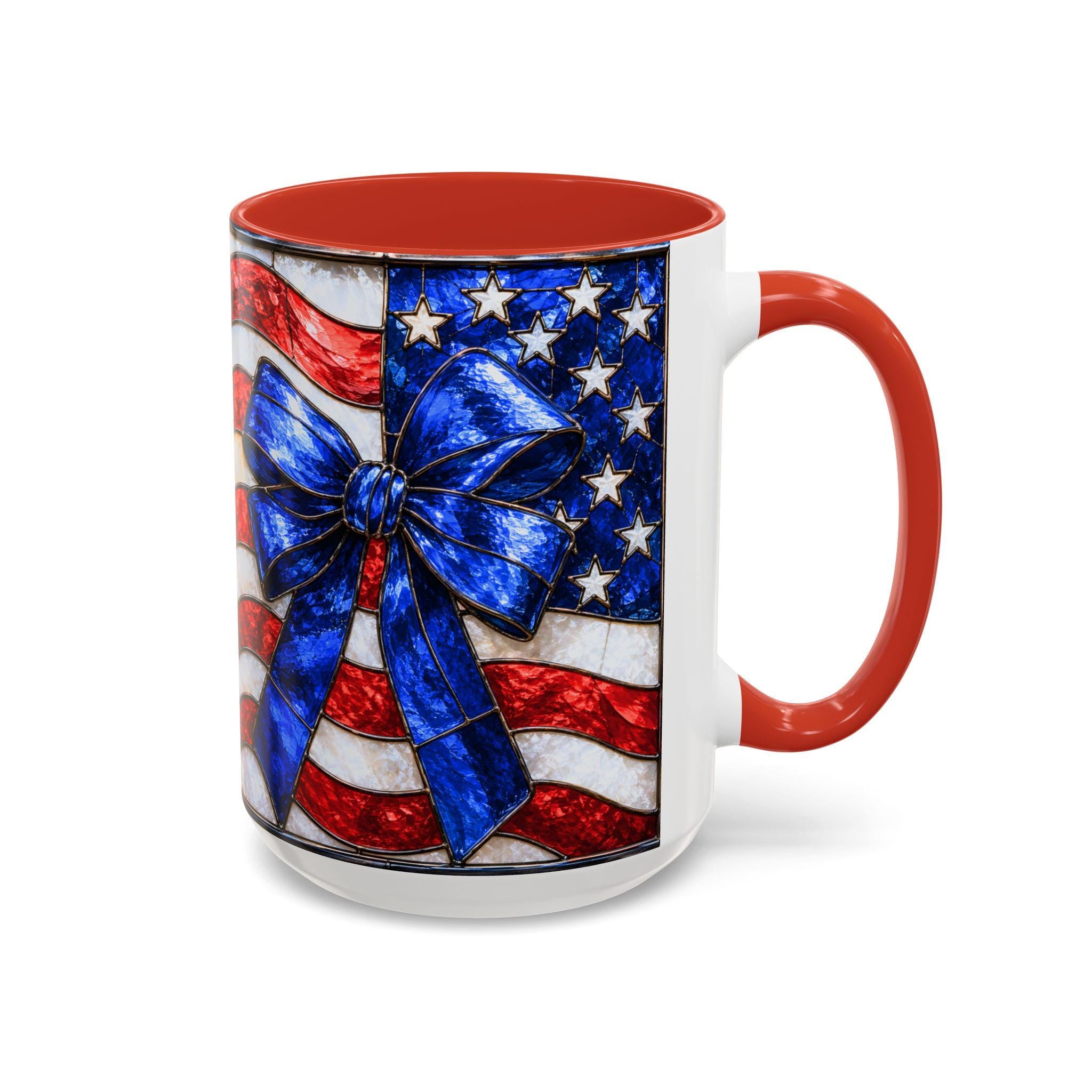 LELORESTORE Stained Glass Style American Flag Mug Patriotic Bow Coffee Cup 11oz