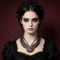 Victorian Widow Gothic Necklace Purple Crystal Opal Pendant For Duchess Style