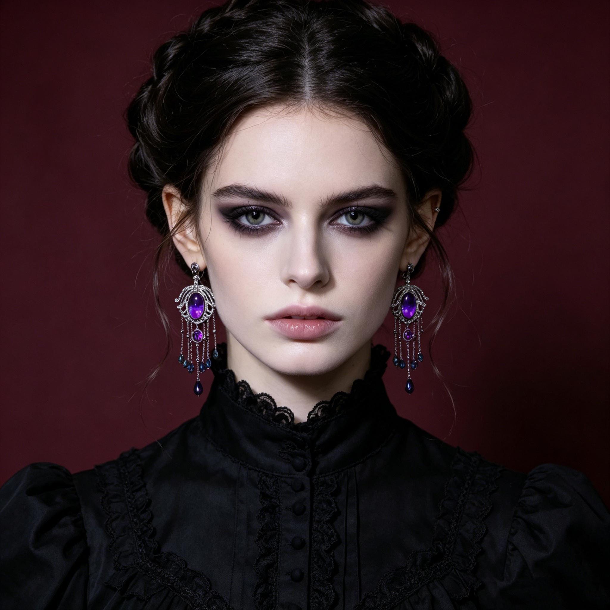 MourningGardenStudio Victorian Gothic Crystal Chandelier Tassel Earrings Purple