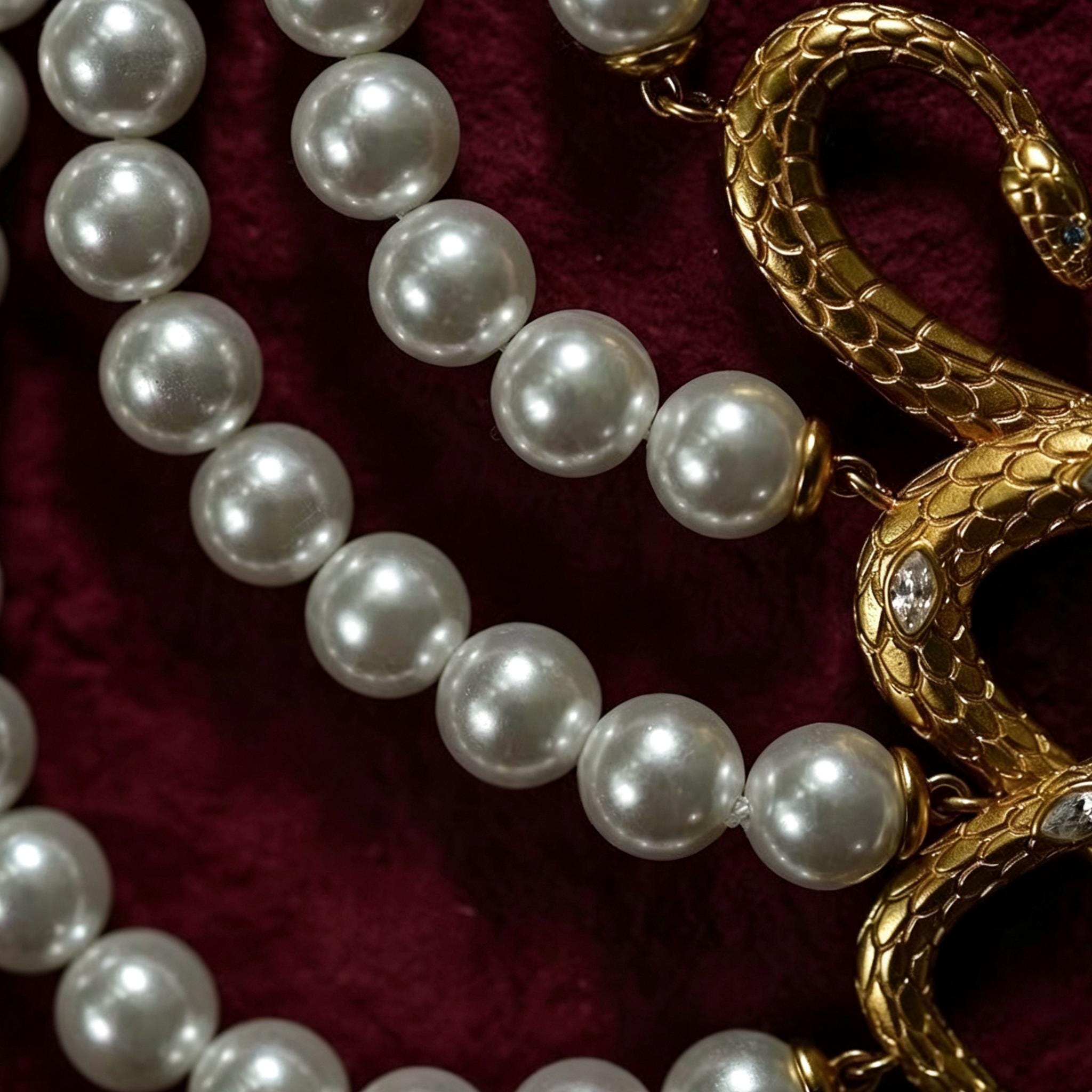 MourningGardenStudio Victorian Gothic Double Snake Pearl Choker