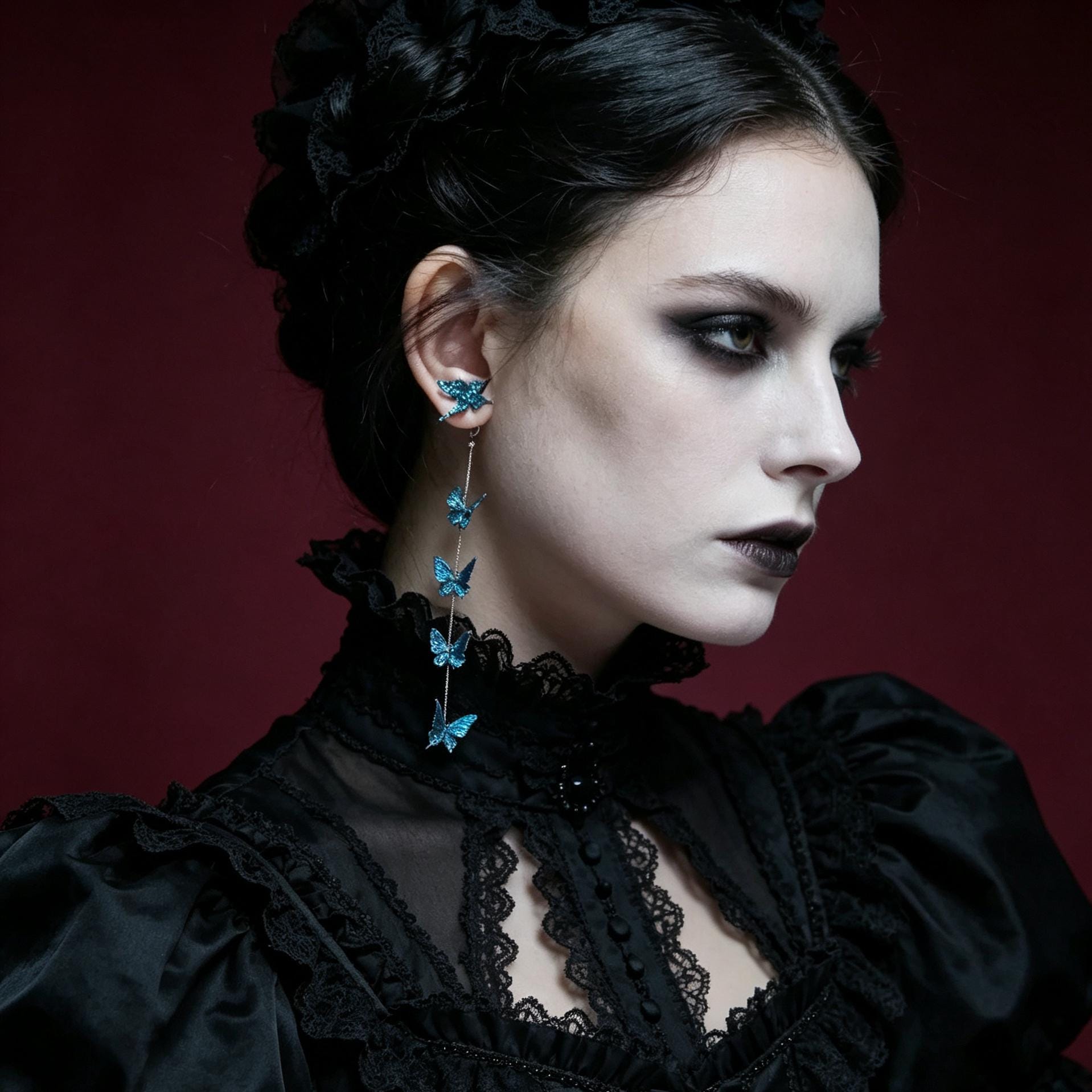 MourningGardenStudio Gothic Butterfly Drop Earrings Blue Morpho