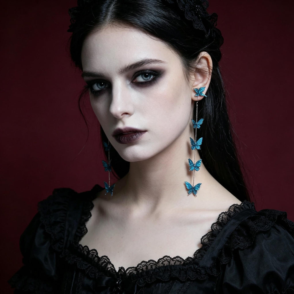 MourningGardenStudio Gothic Butterfly Drop Earrings Blue Morpho